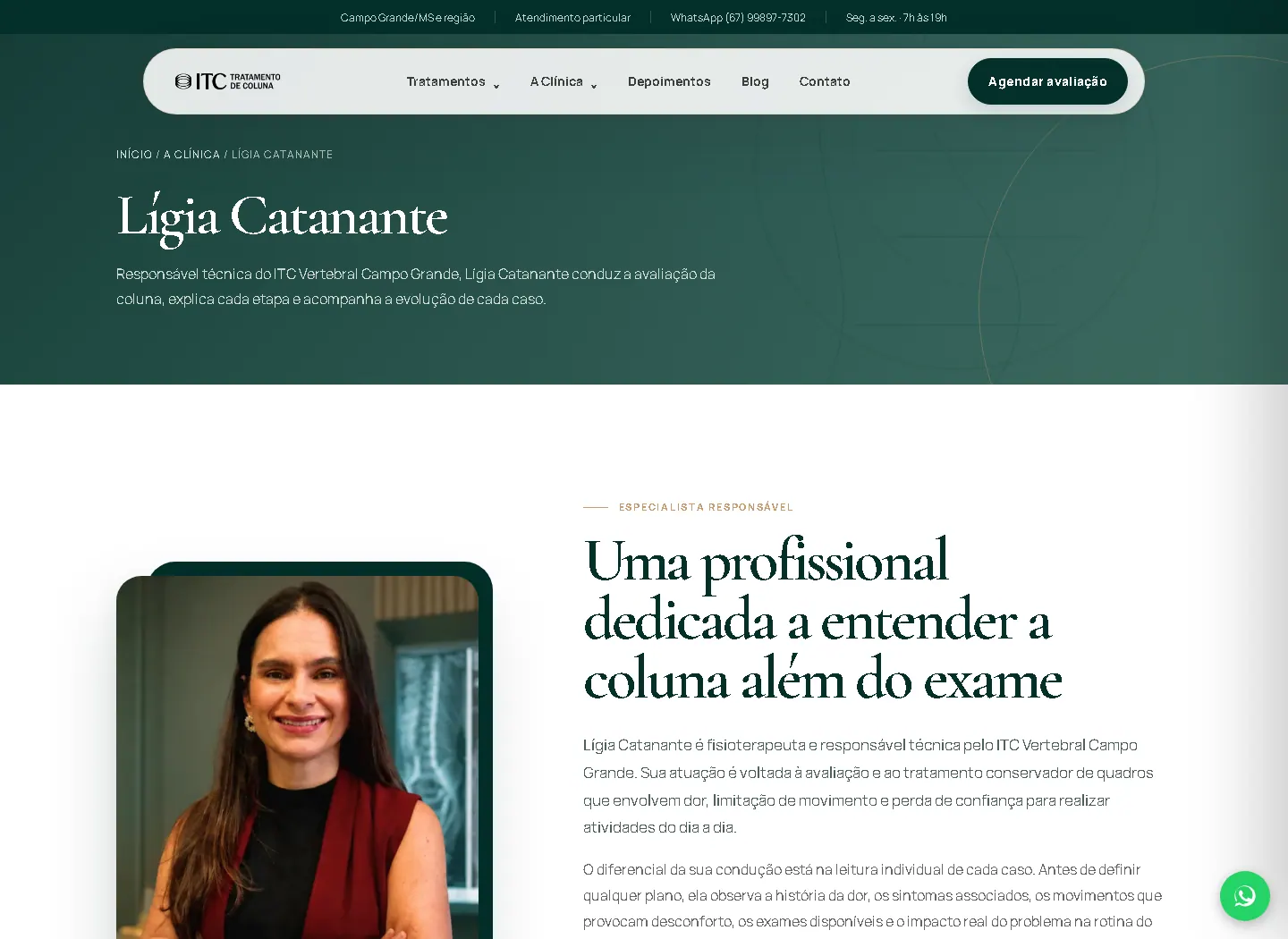 Página profissional da Dra. Lígia Catanante apresentando sua autoridade clínica